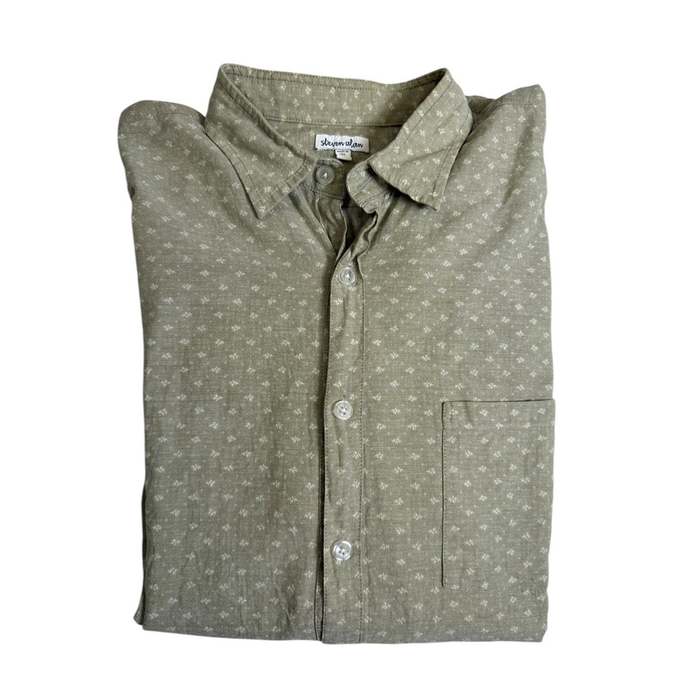 Steven Alan Button Down Men‎ XL Olive Green Excellent Floral Print Made in USA